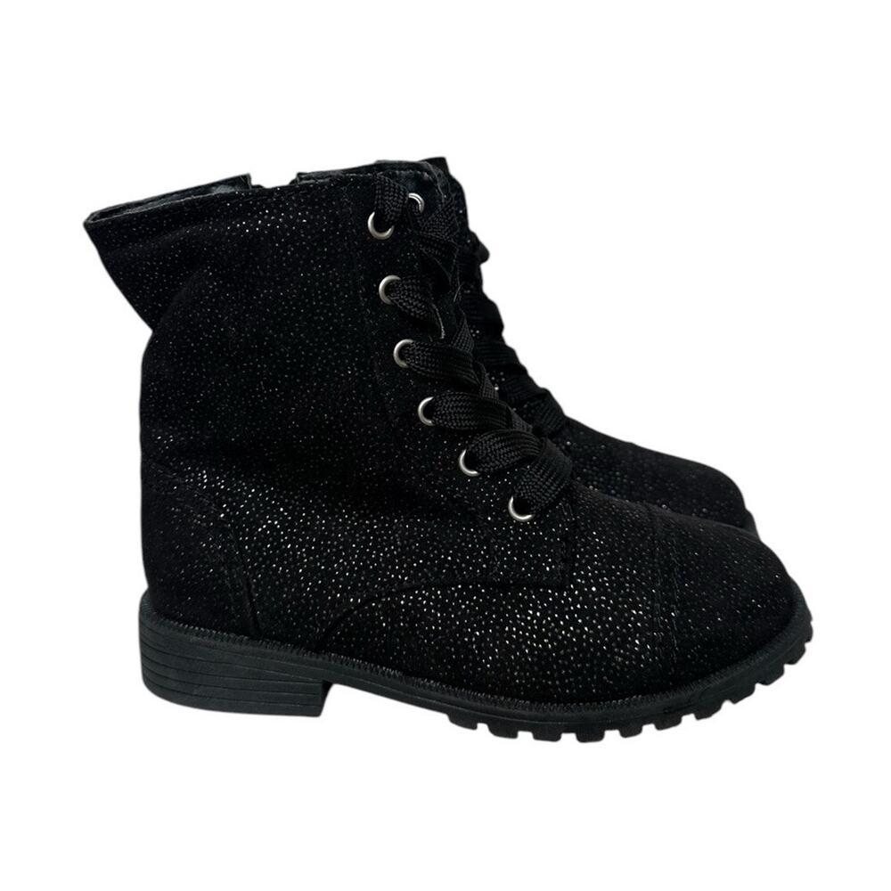 Cherokee Girls Black Sparkle Glitter Lace Up Side Zip Moto Combat Boots Size 10‎